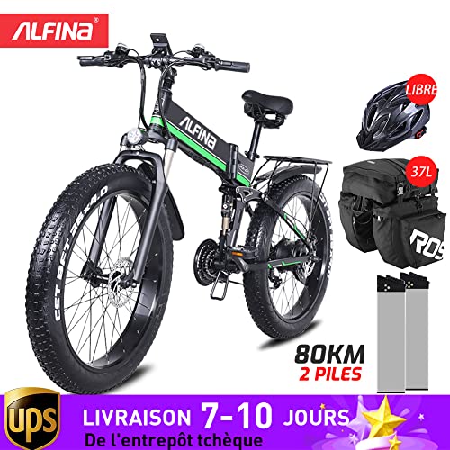 Bicicleta eléctrica ALFINA bicicleta de montaña 1000W26 pulgadas neumático gordo batería de litio plegable playa bicicleta eléctrica moto de nieve adulta mujer / hombre