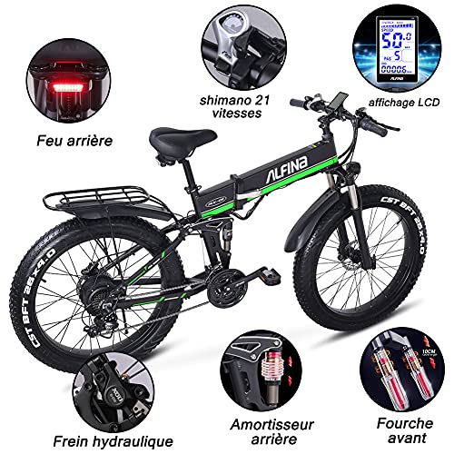 Bicicleta eléctrica ALFINA bicicleta de montaña 1000W26 pulgadas neumático gordo batería de litio plegable playa bicicleta eléctrica moto de nieve adulta mujer / hombre