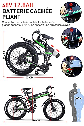 Bicicleta eléctrica ALFINA bicicleta de montaña 1000W26 pulgadas neumático gordo batería de litio plegable playa bicicleta eléctrica moto de nieve adulta mujer / hombre