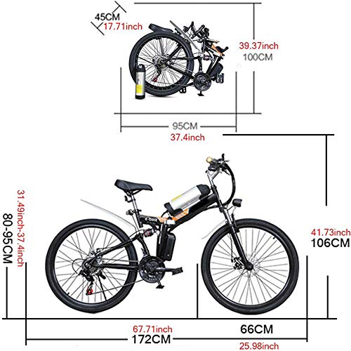 Bicicleta eléctrica, Bici de montaña plegable eléctrica, 26 * 4Inch Fat Tire 7 velocidades Ebikes para adultos con Híbrido luz delantera LED de doble freno de disco de la bicicleta de 36V / 8AH,Negro