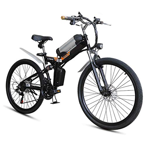 Bicicleta eléctrica, Bici de montaña plegable eléctrica, 26 * 4Inch Fat Tire 7 velocidades Ebikes para adultos con Híbrido luz delantera LED de doble freno de disco de la bicicleta de 36V / 8AH,Negro