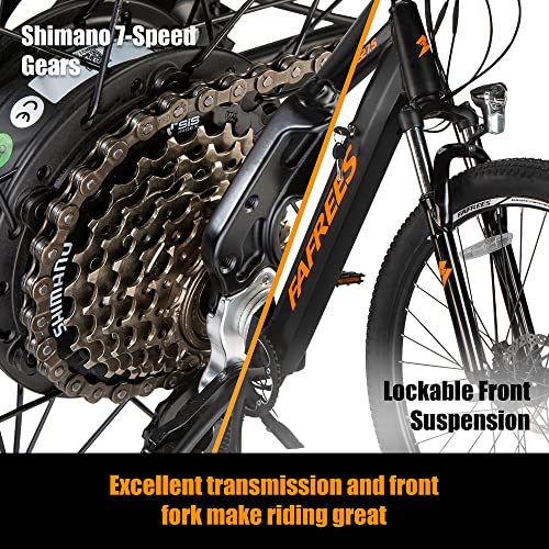 Bicicleta Eléctrica E-MTB 27.5", 250W Motor | Shimano 7vel | Sistema de Freno Doble, Batería Litio 36V 10.4Ah. EU Stock (Naranja)