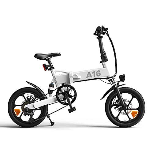 Bicicleta eléctrica Plegable ADO A16, Bicicleta eléctrica para Ciudad de 250 W, con Batería Extraíble de 36 V / 7,8 Ah, Caja de Cambios Shimano de 7 Velocidades, Velocidad Máxima de 25 km/h