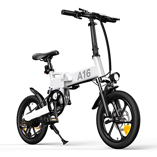 Bicicleta eléctrica Plegable ADO A16, Bicicleta eléctrica para Ciudad de 250 W, con Batería Extraíble de 36 V / 7,8 Ah, Caja de Cambios Shimano de 7 Velocidades, Velocidad Máxima de 25 km/h