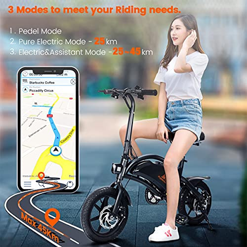 Bicicleta Eléctrica Plegable, Bateria de Litio 48V 7.5Ah Autonomía de 25-45 Km, 14 Pulgadas Bici Electrica con Pedales para Adulto Unisex - Kirin V1