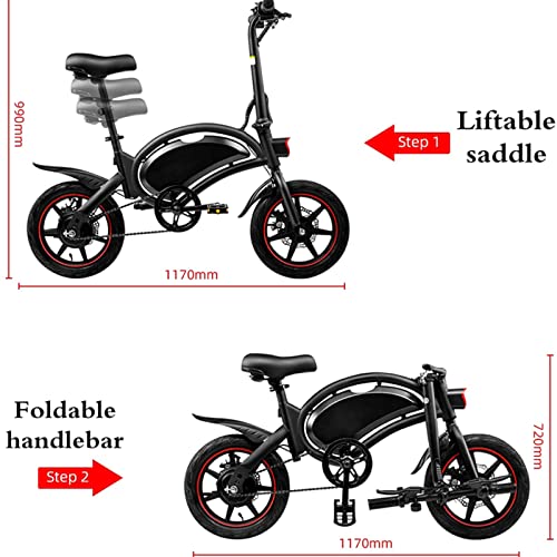 Bicicleta eléctrica Plegable, Bicicleta de montaña de 14 Pulgadas para Adultos, 40 km de Largo Alcance, Bicicleta eléctrica de 25 km/h con Frenos de Disco Dobles, Bicicleta eléctrica para Uso Urbano