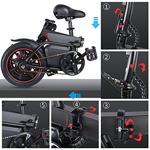 Bicicleta electrica, TOEU Bicicleta electrica Plegable con Motor de 250W, Bicicleta electrica de 14"para Adultos, 25 km/h, batería de Iones de Litio de 36V 6.0 AH