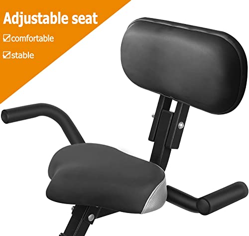 Bicicleta Estática Plegable, Bicicleta de Ejercicio Doméstico, con Pulsómetro, Respaldo, 8 Resistencias, Altura Ajustable, Sensores de Pulso de Mano