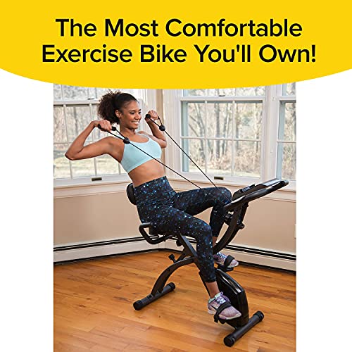 Bicicleta estática plegable, de interior, con bandas de resistencia para brazo y monitor cardíaco, perfecta máquina de ejercicio para el hogar