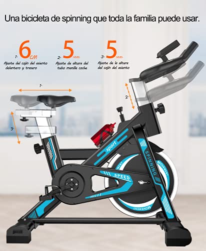 Bicicleta estática Spinning- Bicicletas Spinning para Fitness - Volante Inercia 12 kg,Maximo Peso 120kg,Pantalla LCD con pulsómetro. (AZUL BLUE)
