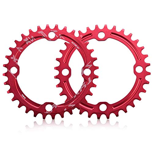 Bicicleta Estrecho Plato, 32/34/36/38T BCD 104mm BCD para Bielas de Bicicleta Cadena Redonda Diseño Estrecho y Ancho(34T-Rojo)