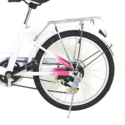 Bicicleta infantil de 20 pulgadas, 6 velocidades, con luz, para niños de 12 a 16 años, color rosa y blanco