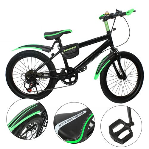 Bicicleta infantil de 20 pulgadas para adultos, bicicleta de ciudad, 6 velocidades, bicicleta de montaña, de acero al carbono, doble freno, amortiguación, sistema de freno de seguridad (verde)