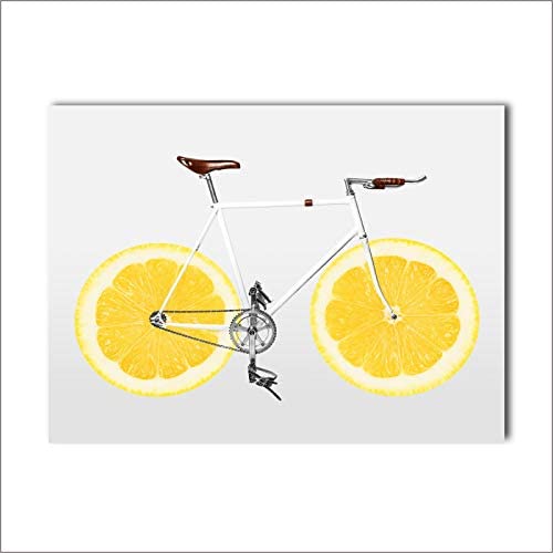 Bicicleta LimóN Poster Impresiones Creatividad Lienzo Arte De La Pared Pintura De Dibujos Animados Ciclismo Cuadro De Pared Decoracion NóRdica para Salon De Estar En El Hogar 60x90cm Sin Marco