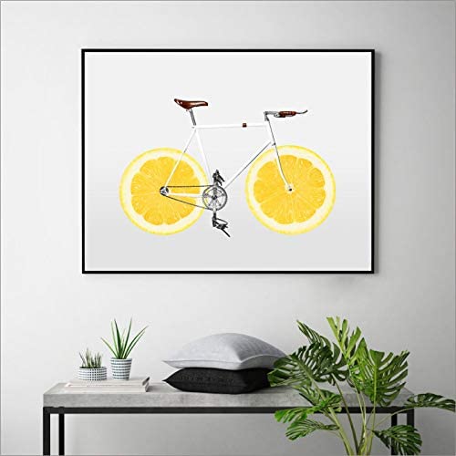 Bicicleta LimóN Poster Impresiones Creatividad Lienzo Arte De La Pared Pintura De Dibujos Animados Ciclismo Cuadro De Pared Decoracion NóRdica para Salon De Estar En El Hogar 60x90cm Sin Marco