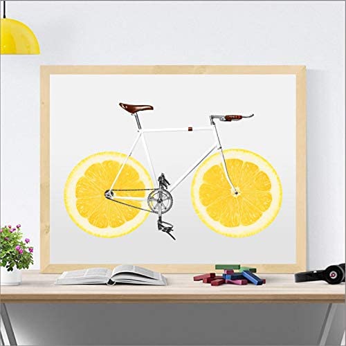 Bicicleta LimóN Poster Impresiones Creatividad Lienzo Arte De La Pared Pintura De Dibujos Animados Ciclismo Cuadro De Pared Decoracion NóRdica para Salon De Estar En El Hogar 60x90cm Sin Marco