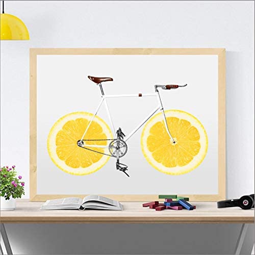 Bicicleta LimóN Poster Impresiones Creatividad Lienzo Arte De La Pared Pintura De Dibujos Animados Ciclismo Cuadro De Pared Decoracion NóRdica para Salon De Estar En El Hogar 60x90cm Sin Marco