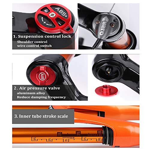 Bicicleta MTB Horquilla Suspensión 26/27,5/29 Pulgadas, Tubo Recto 1-1/8" Amortiguador Montaña Horquillas Aire Viaje 120mm (Color : A, Size : 26 Inches)