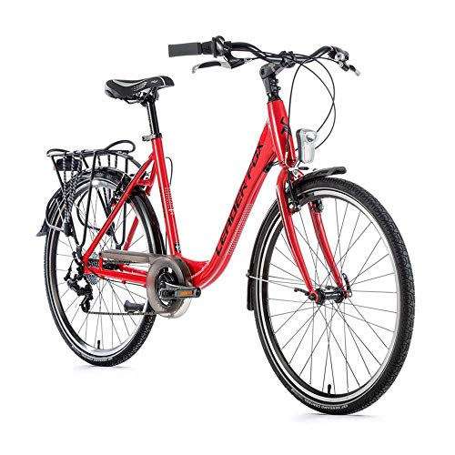 Bicicleta muscular City Bike 26 Leader Fox domesta 2021 para mujer, color rojo 7 V, marco de aluminio de 17 pulgadas (tamaño adulto 165 a 173 cm)