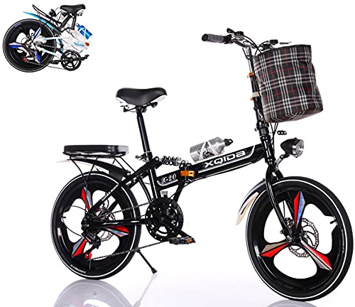 Bicicleta Plegable de 20 Pulgadas,3 Ruedas de Corte Antideslizante Neumáticos Bicicleta Urbana Plegable Frenos de Doble Disco Adecuado para Adultos Mujeres y Adolescentes Foldable Bicycle/Negro