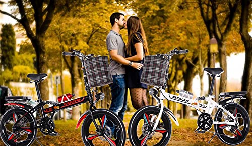 Bicicleta Plegable de 6 velocidades Variables Foldable Bicycle con Marco de Acero de Alto Carbono de 20 Pulgadas Adecuado para Bicicletas de Ciudad para Adultos Mujeres Hombres y jóvenes/Rojo