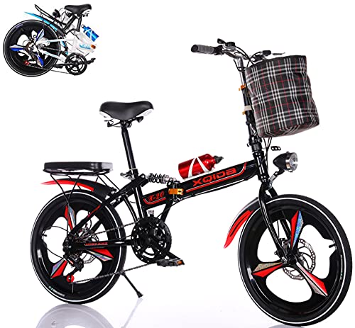 Bicicleta Plegable de 6 velocidades Variables Foldable Bicycle con Marco de Acero de Alto Carbono de 20 Pulgadas Adecuado para Bicicletas de Ciudad para Adultos Mujeres Hombres y jóvenes/Rojo