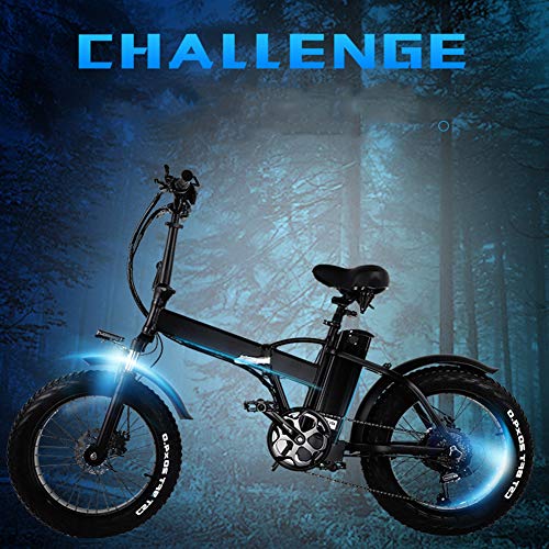 Bicicleta plegable eléctrica, ligero plegable compacto de bicicletas 7 Velocidad crucero de la playa - 20 pulgadas ruedas, Amortiguador mecánico, pedaleo asistido unisex de bicicletas, 48V / 10AH
