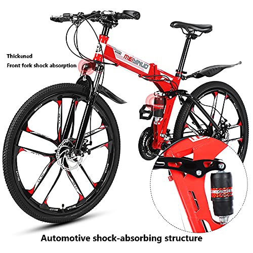 Bicicleta plegable MTB, cuadro de acero con alto contenido de carbono, bicicleta todo terreno de 26 ", 24-27 V, rueda de 10 radios, bicicleta de montaña con doble suspensión y freno de disco doble