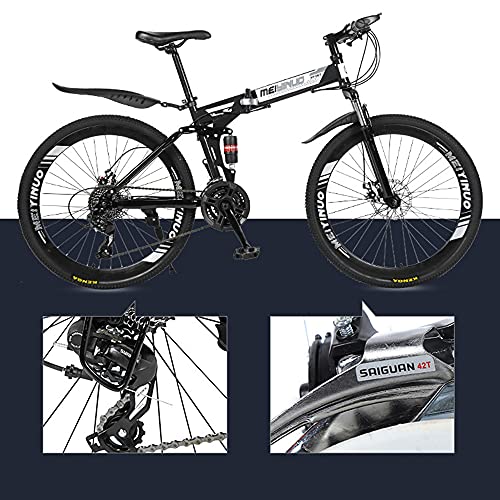 Bicicleta plegable MTB, cuadro de acero con alto contenido de carbono, bicicleta todo terreno de 26 ", 24-27 V, rueda de 10 radios, bicicleta de montaña con doble suspensión y freno de disco doble