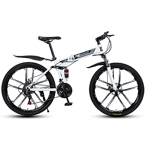 Bicicleta plegable MTB, cuadro de acero con alto contenido de carbono, bicicleta todo terreno de 26 ", 24-27 V, rueda de 10 radios, bicicleta de montaña con doble suspensión y freno de disco doble