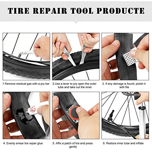 Bicicleta Reparacion Herramientas Portátil Multifunción 16 en 1 Kit de Herramientas para Bicicleta con Kit de Parche y Palancas kit Repara Pinchazos Bicicleta Negro