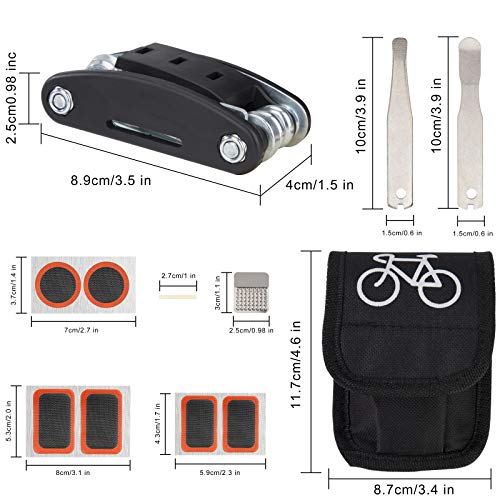 Bicicleta Reparacion Herramientas Portátil Multifunción 16 en 1 Kit de Herramientas para Bicicleta con Kit de Parche y Palancas kit Repara Pinchazos Bicicleta Negro