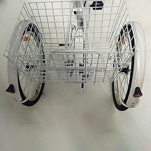 Bicicleta Triciclo Bicicleta de 24 Pulgadas y 6 Velocidades y 3 Ruedas, con Canasta y Lámpara, Ciclismo en Triciclo para Adultos y Personas Mayores, para Viajar, y Hacer Compras (Blanco)