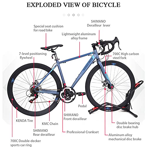 Bicicletas De Carretera Adultos, 21 Velocidad 700C Ultraligero Aleación Aluminio Marco Los Hombres La Bici del Camino, Que Compite con Bicicleta Frenos Doble Disco, para Amantes Ciclismo