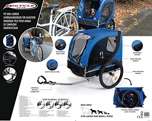 Bicycle Gear - Remolque de Bicicleta para Perros Plegable - Remolque de Bicicleta para Sus Mascotas - 40 kg - 75 x 52 x 65 cm - Azul/Negro