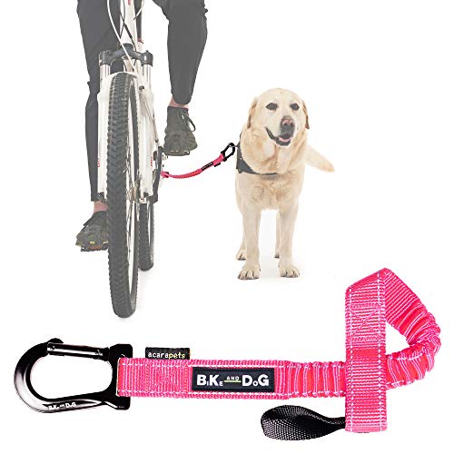 BIKE AND DOG Correa de Perro para pasear en Bicicleta Perros, se coloca sin Herramientas en el Eje de la Rueda Trasera Donde el Perro ejerce Menor Fuerza. Producto Patentado. Color Rosa flúor
