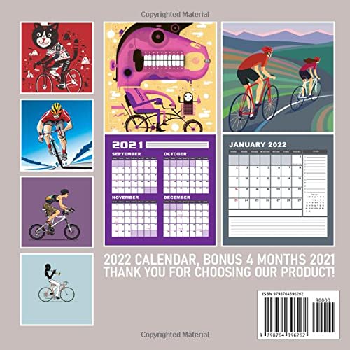 Bike Art Calendar 2022: January 2022 - December 2022 OFFICIAL Squared Monthly Calendar, 12 Months | BONUS 4 Months 2022