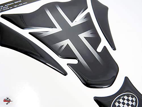 BIKE-label Protector de depósito 3D Union Jack Silver para depósito de moto 500722-VA