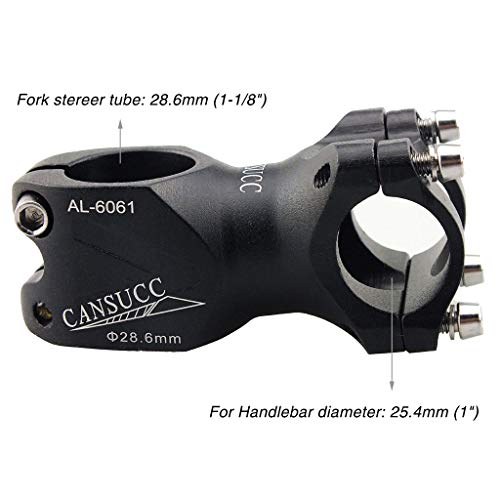 Bike Stem 25.4 × 60 mm FOMTOR montaña bicicleta manillar elevador de tallo Adecuado para Ciclismo de carretera mtb bmx (negro, aleación de aluminio)