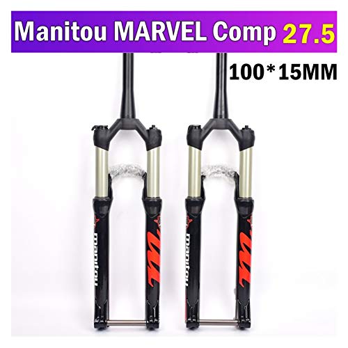 Bike Suspension Forks MTB BICICLETE AIRE FORK MANITOU MARVEL COMP 27.5ER 27.5Inche Mountain Bike Fork Spilling MANUAL MANUAL CONTROL THRU 100 * 15M Steerer cónico y carretilla frontal de dirección rec