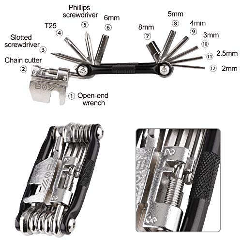 Bike Tool 17 en 1 Multiherramienta para Bicicletas - Kit de Reparación de Bicicletas Compacto Y Ligero para Bicicletas de Carretera Y de Montaña - con Rompecadenas, Llaves Allen, Herramienta de Radios