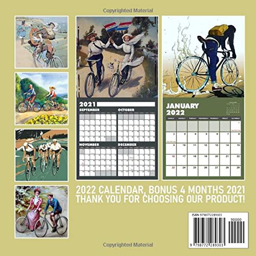 Bike Travel Bicycle Vintage Poster Calendar 2022: Artist Calendar 2022, 12 Months, January 2022 - December 2022 OFFICIAL Squared Monthly | BONUS 4 Months 2021| Kalendar Calendario Calendrier