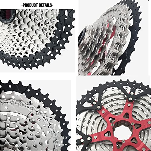 BIKECO Cassette de bicicleta MTB 8-9-10-11-12-13 velocidades para bicicleta de montaña de 11-30/32/34/36/40/42/46/50/52T compatible con Shimano Sram (excepto XD) (9 velocidades 11-50T)