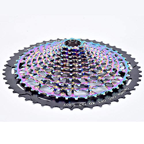 BIKECO MTB 11/12 velocidad Cassette 9-50T gran relación ultra ligera CNC Freewheel Rainbow Full Steel Bicicleta de montaña piñón compatible con XX1 Eagle XD (12 velocidades 9-50T)