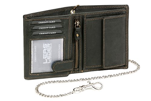 Biker Cartera con la Cadena Cromo para señores Motociclista Monedero para señoras Trucker Vintage-Style con RFID Protección LEAS MCL, Piel auténtica, Negro - ''LEAS Chain-Series''