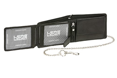 Biker Cartera pequeña con la Cadena y con el Cierre para señores Monedero para señoras LEAS, Piel auténtica, Negro - ''LEAS Chain-Series''