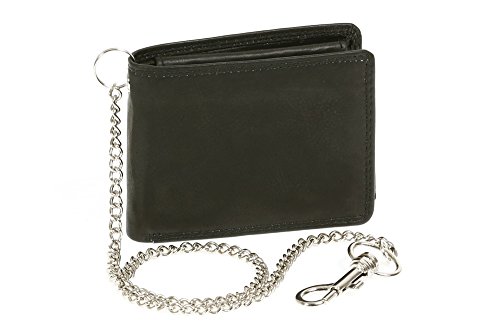 Biker Cartera pequeña con la Cadena y con el Cierre para señores Monedero para señoras LEAS, Piel auténtica, Negro - ''LEAS Chain-Series''