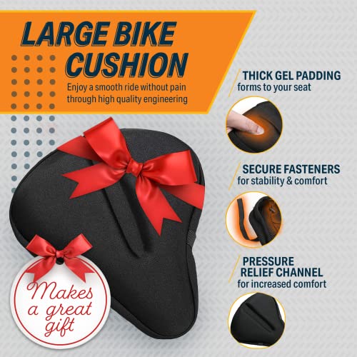 Bikeroo Funda Grande Asiento Bicicleta Estática Relleno Gel [Almohadilla Ancha Suave] Cojín para Sillín más Cómodo para Hombres y Mujeres Bicis Cruiser, Fijas y de Spinning