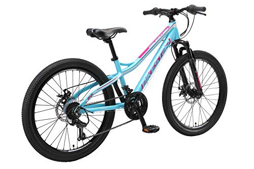 BIKESTAR Bicicleta de montaña de Aluminio Bicicleta Juvenil 24 Pulgadas de 10 a 13 años | Cambio Shimano de 21 velocidades, Freno de Disco, Horquilla de suspensión | niños Bicicleta Turquesa Blanco