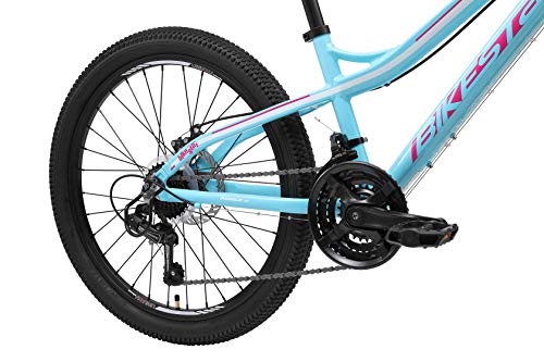 BIKESTAR Bicicleta de montaña de Aluminio Bicicleta Juvenil 24 Pulgadas de 10 a 13 años | Cambio Shimano de 21 velocidades, Freno de Disco, Horquilla de suspensión | niños Bicicleta Turquesa Blanco